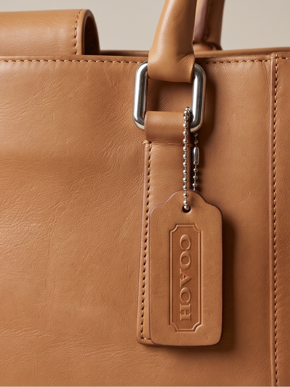 Vintage Coach Tan Leather Tote with Double Handles - Picture 2 of 10